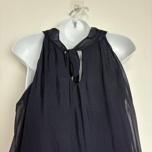 Women's Halter Blouse Large Silk Blend Navy Embroidered Boho Made in Italy - Picture 4 of 8